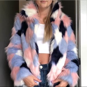 Multi-color fur coat